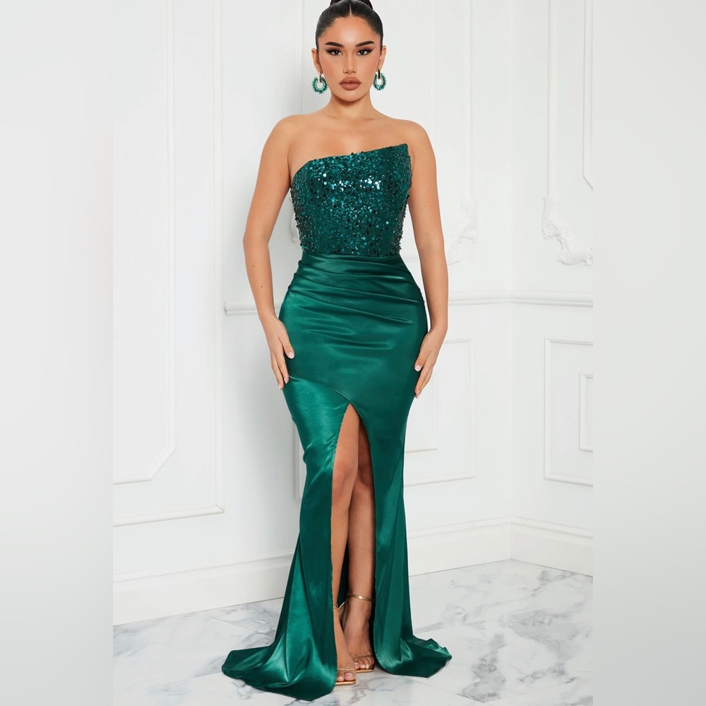 Satin maxi dress - emerald